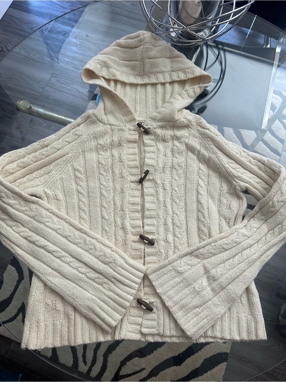 Y2K Aeropostale Hooded Cable Knit Sweater - Cream